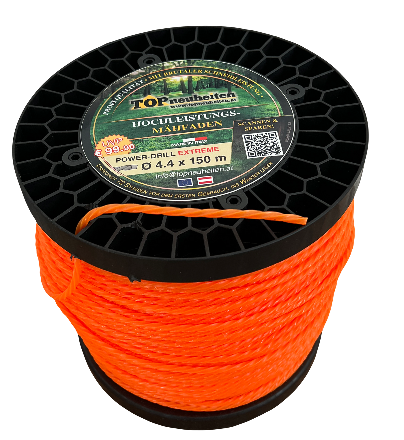 Profi Mähfaden Powerdrill-Extrem Neonorange gedrillt 4,4 mm x 150 m