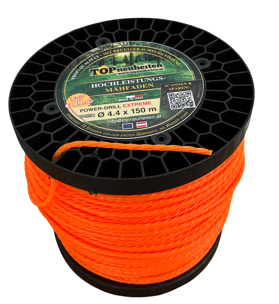 Profi Mähfaden Powerdrill-Extrem Neonorange gedrillt 4,4 mm x 150 m