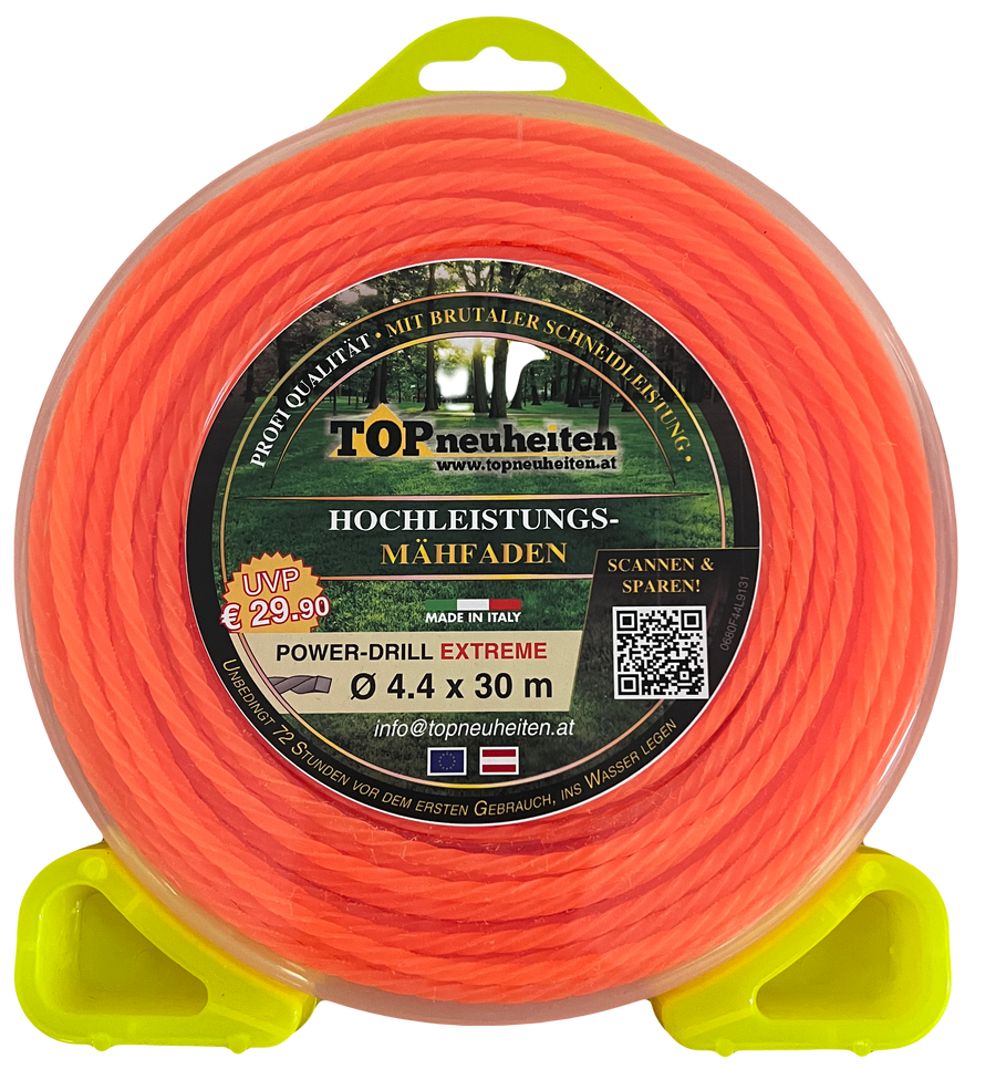 Profi Mähfaden Powerdrill-Extrem Neonorange gedrillt 4,4 mm x 30 m