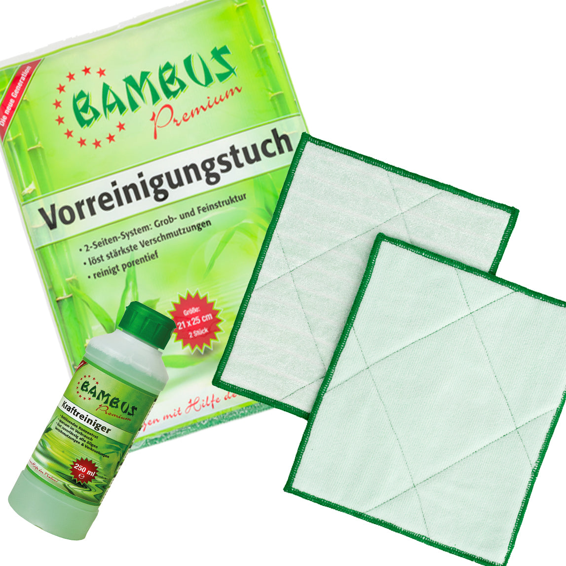 2 x Bambus Premium Vorreinigungstücher + 250 ml Kraftreiniger (gratis)