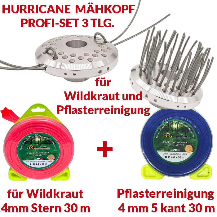 Hurricane Profi Mäh- & Bürstenkopf 3-teiliges Set mit 2 Profi Mähfäden